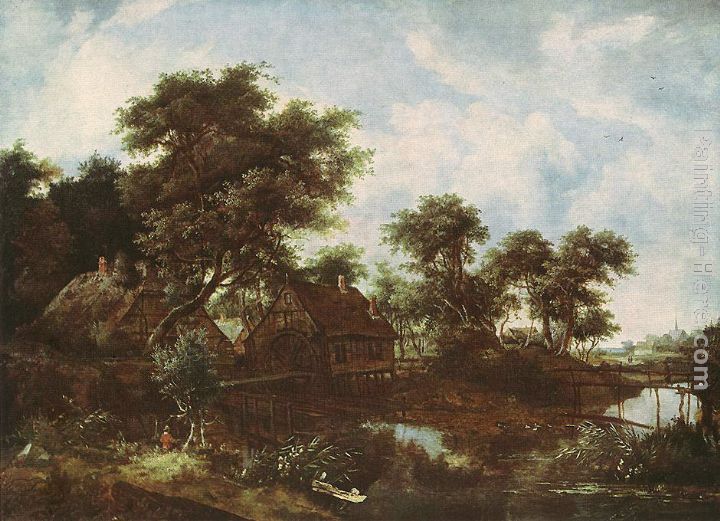The Watermill painting - Meindert Hobbema The Watermill art painting